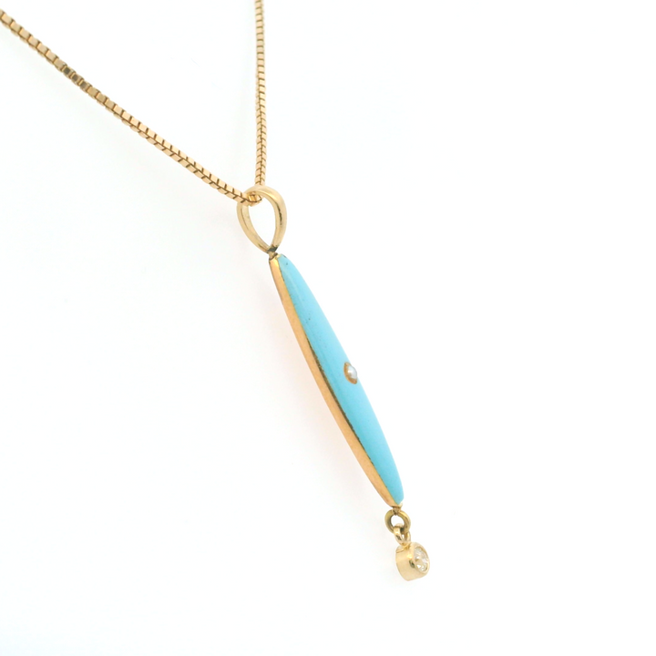 Estate 14KT Yellow Gold Diamond, Enamel & Pearl Pendant Necklace