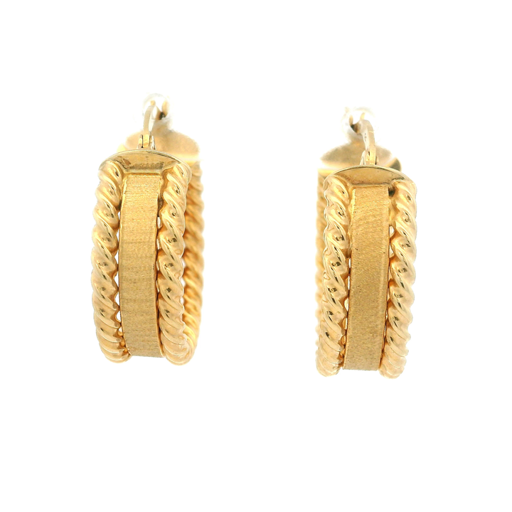 Estate 14K Yellow Gold Rope Edge Ribbon Hoop Earrings