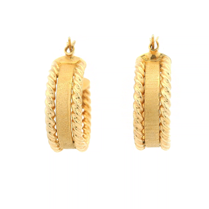 Estate 14K Yellow Gold Rope Edge Ribbon Hoop Earrings