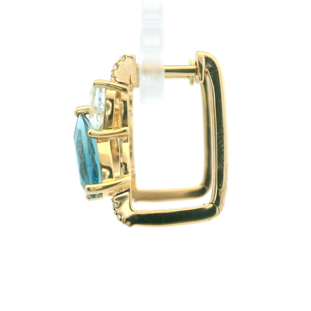 14K Yellow Gold Deep Sea Blue Topaz, Ocean Blue Topaz, and Diamond Hoop Earrings by Le Vian