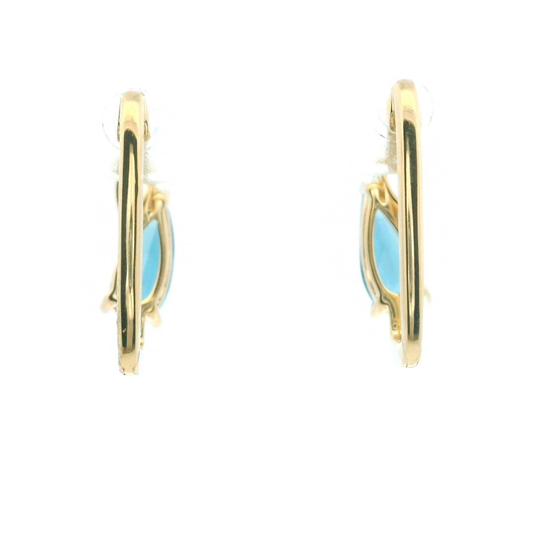 14K Yellow Gold Deep Sea Blue Topaz, Ocean Blue Topaz, and Diamond Hoop Earrings by Le Vian