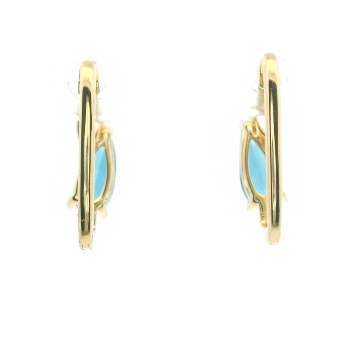14K Yellow Gold Deep Sea Blue Topaz, Ocean Blue Topaz, and Diamond Hoop Earrings by Le Vian