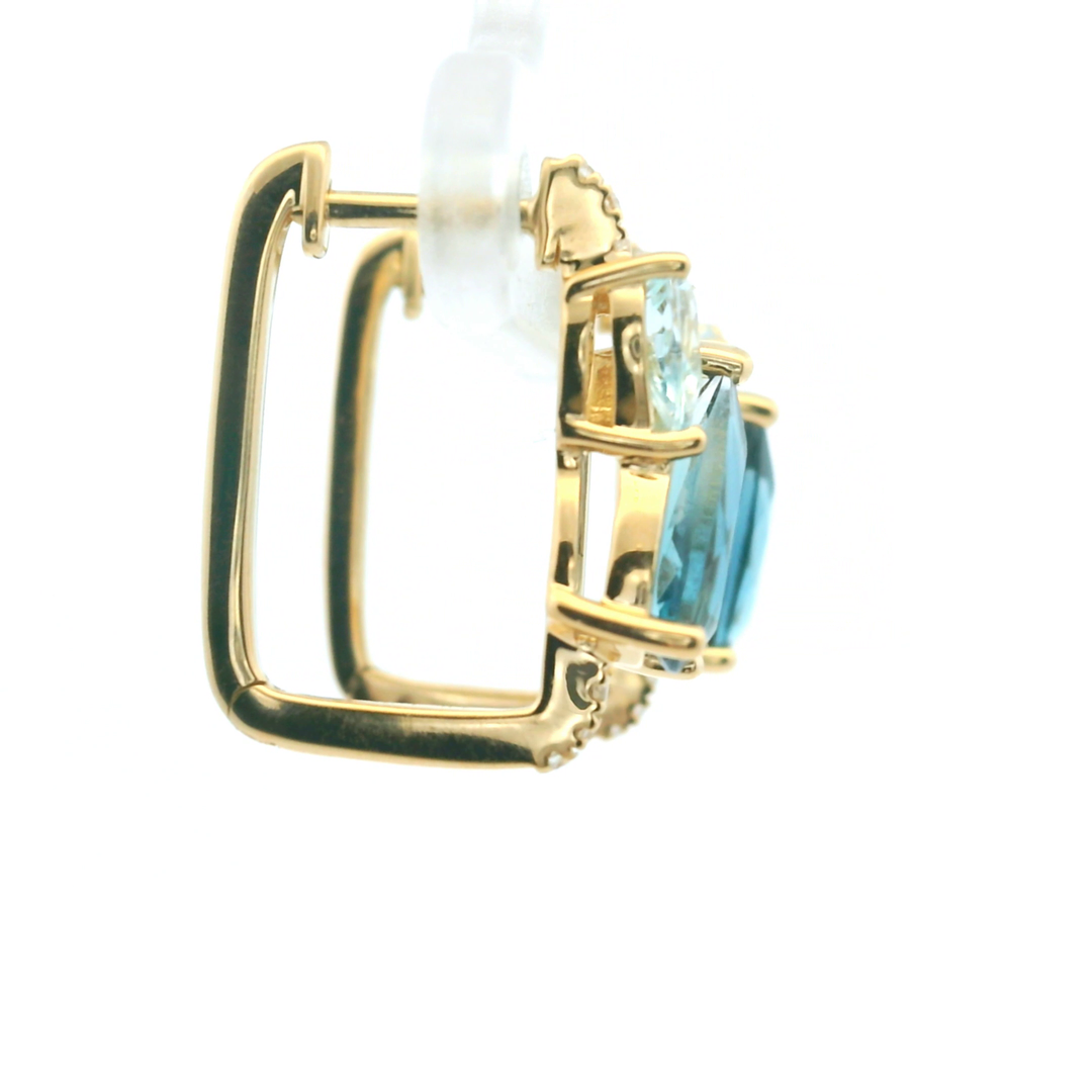 14K Yellow Gold Deep Sea Blue Topaz, Ocean Blue Topaz, and Diamond Hoop Earrings by Le Vian