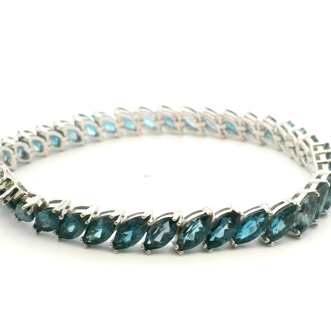 Estate Sterling Silver Marquise London Blue Topaz Link Bracelet