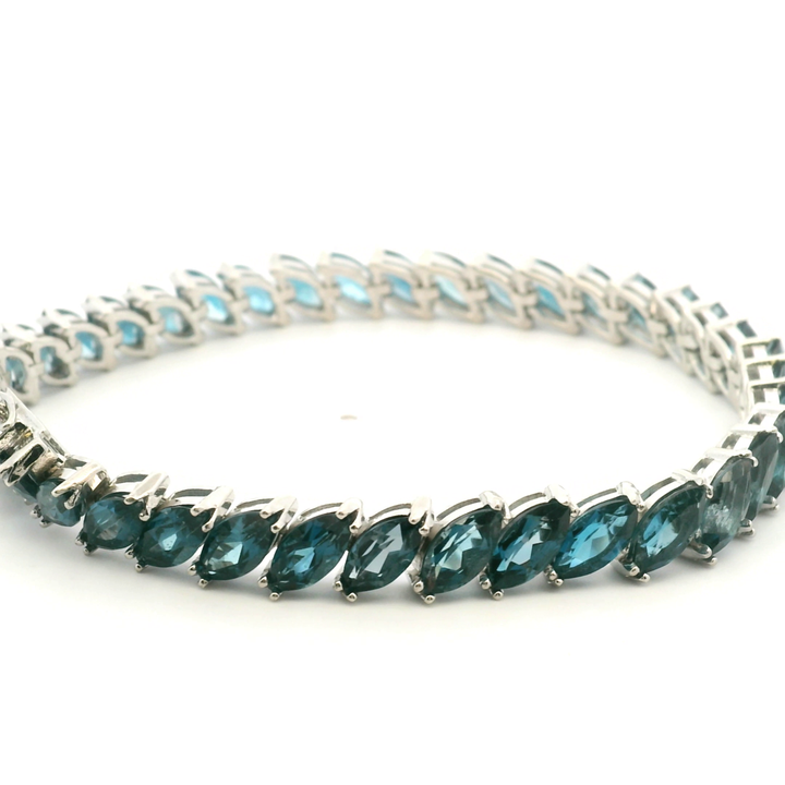 Estate Sterling Silver Marquise London Blue Topaz Link Bracelet