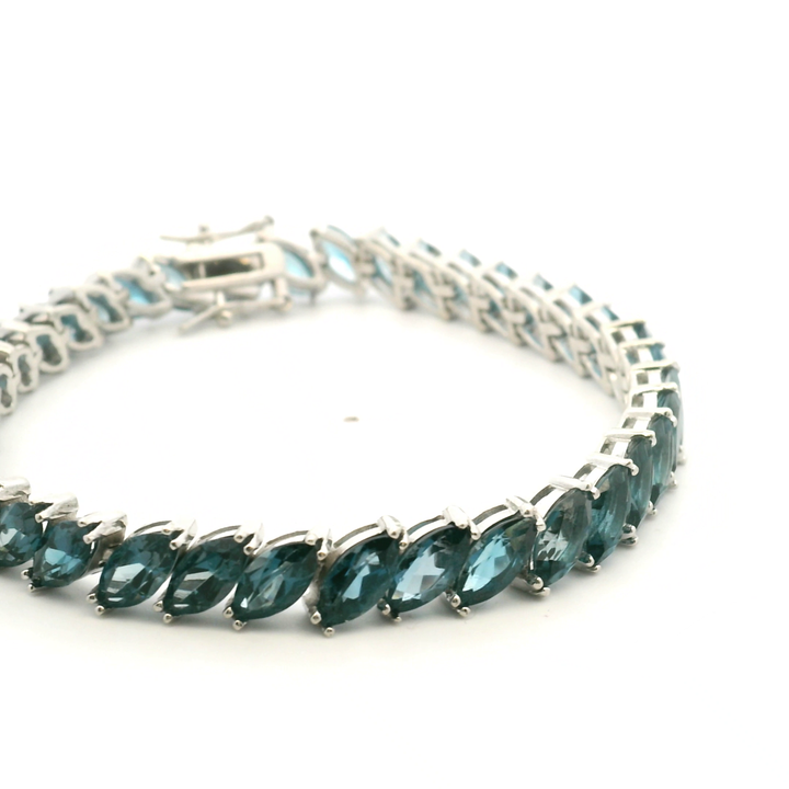 Estate Sterling Silver Marquise London Blue Topaz Link Bracelet