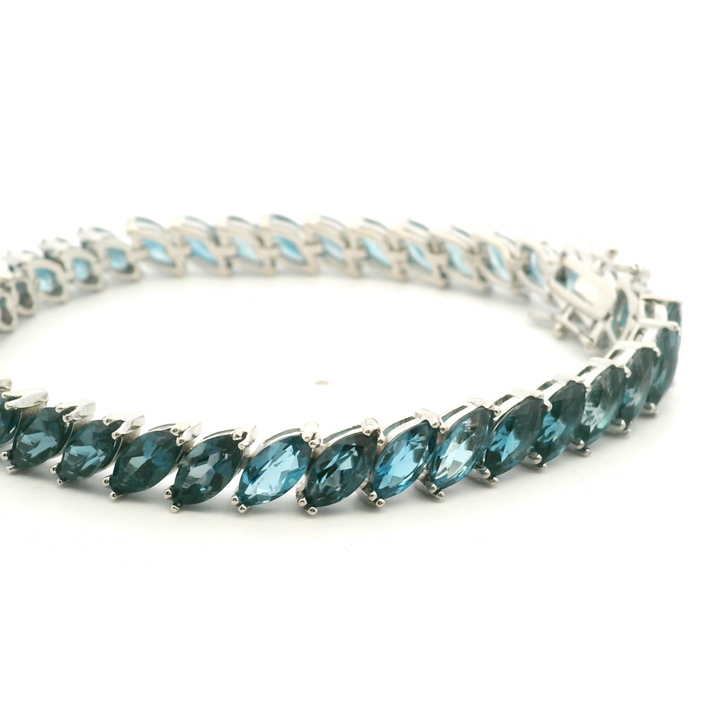 Estate Sterling Silver Marquise London Blue Topaz Link Bracelet