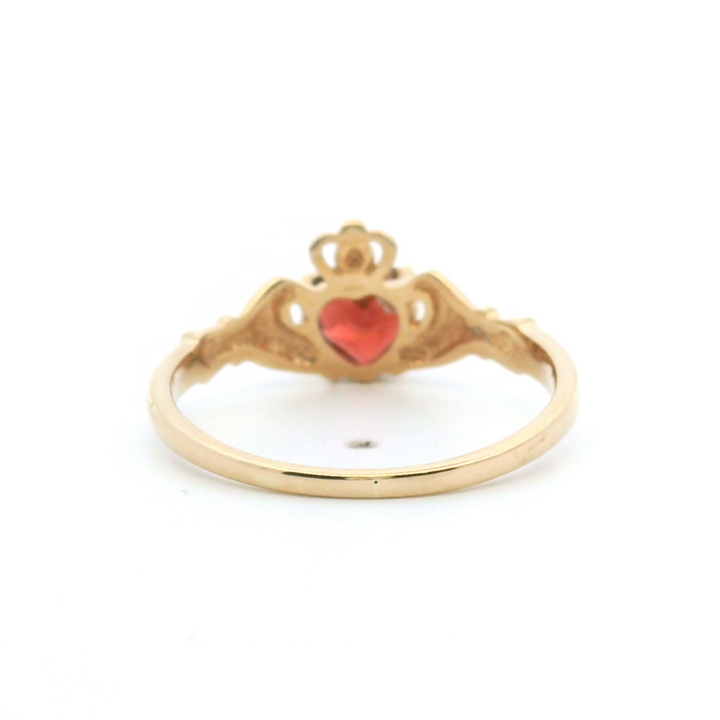 Estate 14K Yellow Gold 0.86CTW Heart-Shaped Garnet & Diamond Claddagh Ring