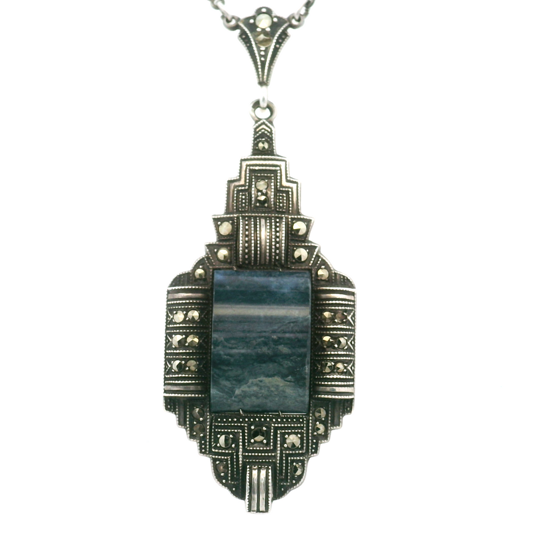 Estate Sterling Silver Rectangular Sodalite Necklace, Vintage