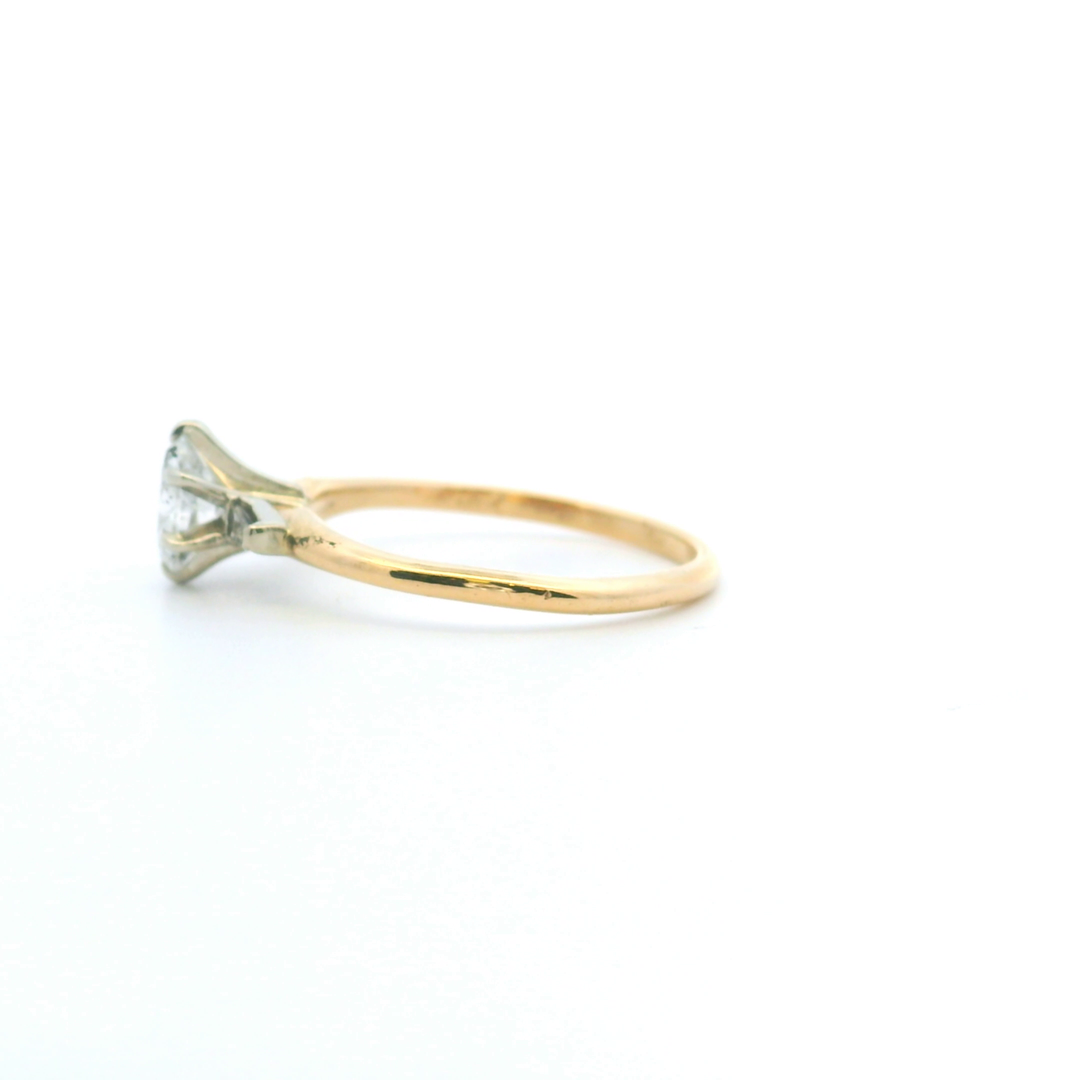 Estate 14KT Two-Tone Gold Oval & Baguette Diamond Engagement Ring