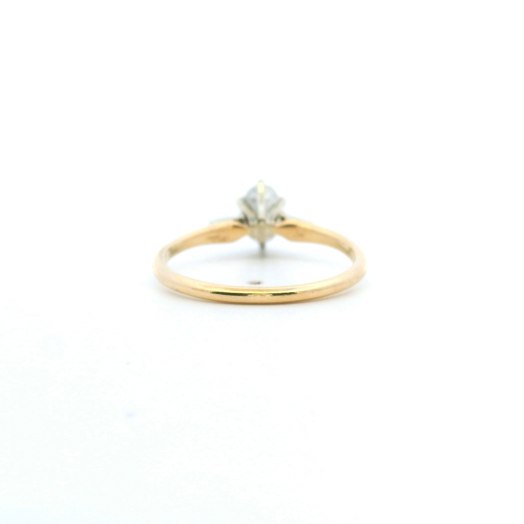 Estate 14KT Two-Tone Gold Oval & Baguette Diamond Engagement Ring