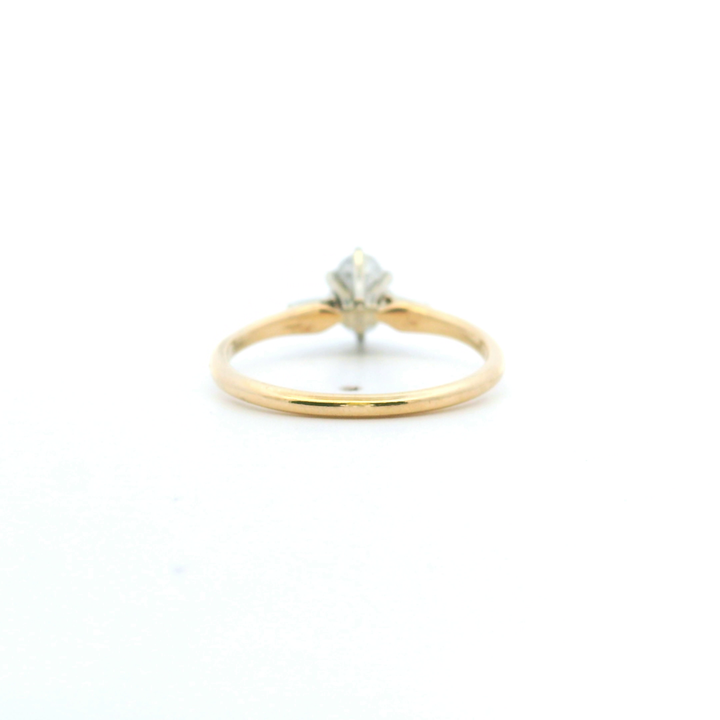 Estate 14KT Two-Tone Gold Oval & Baguette Diamond Engagement Ring