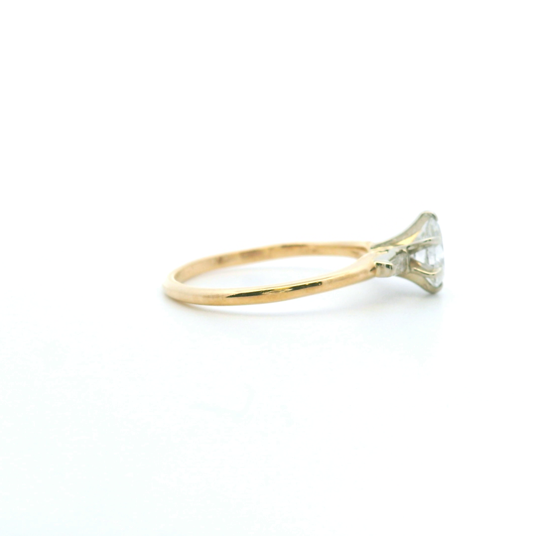 Estate 14KT Two-Tone Gold Oval & Baguette Diamond Engagement Ring