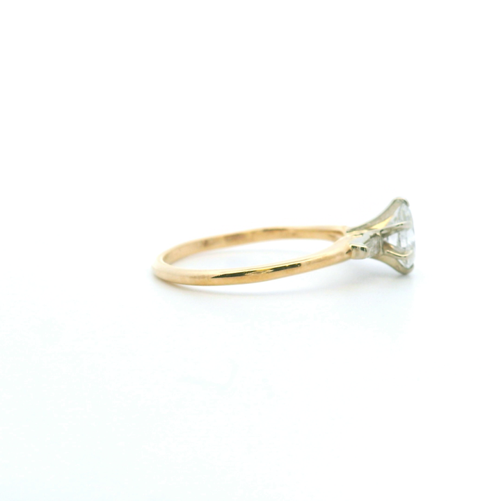 Estate 14KT Two-Tone Gold Oval & Baguette Diamond Engagement Ring