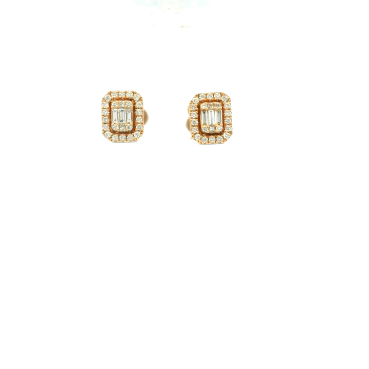 Estate 18K Rose Gold Emerald Shape Diamond Cluster Stud Earrings 0.80CT TWT