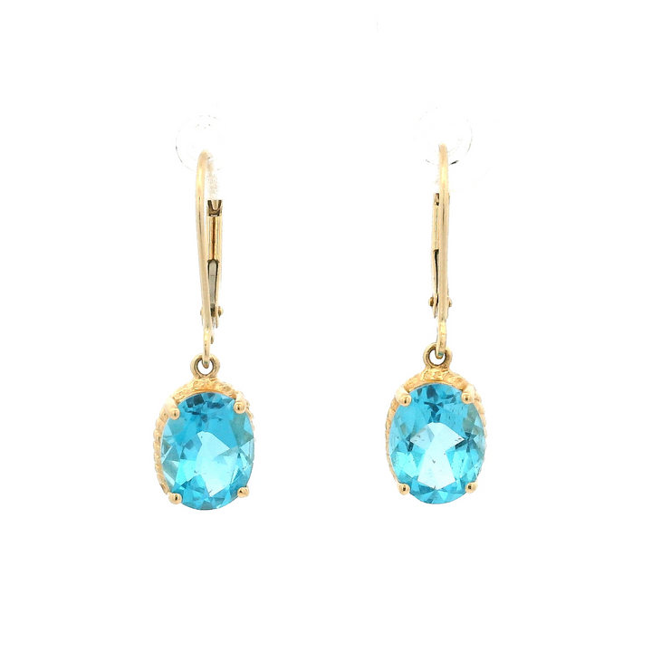 Estate 14K Yellow Gold 4.80CTW Oval Blue Topaz Drop Earrings
