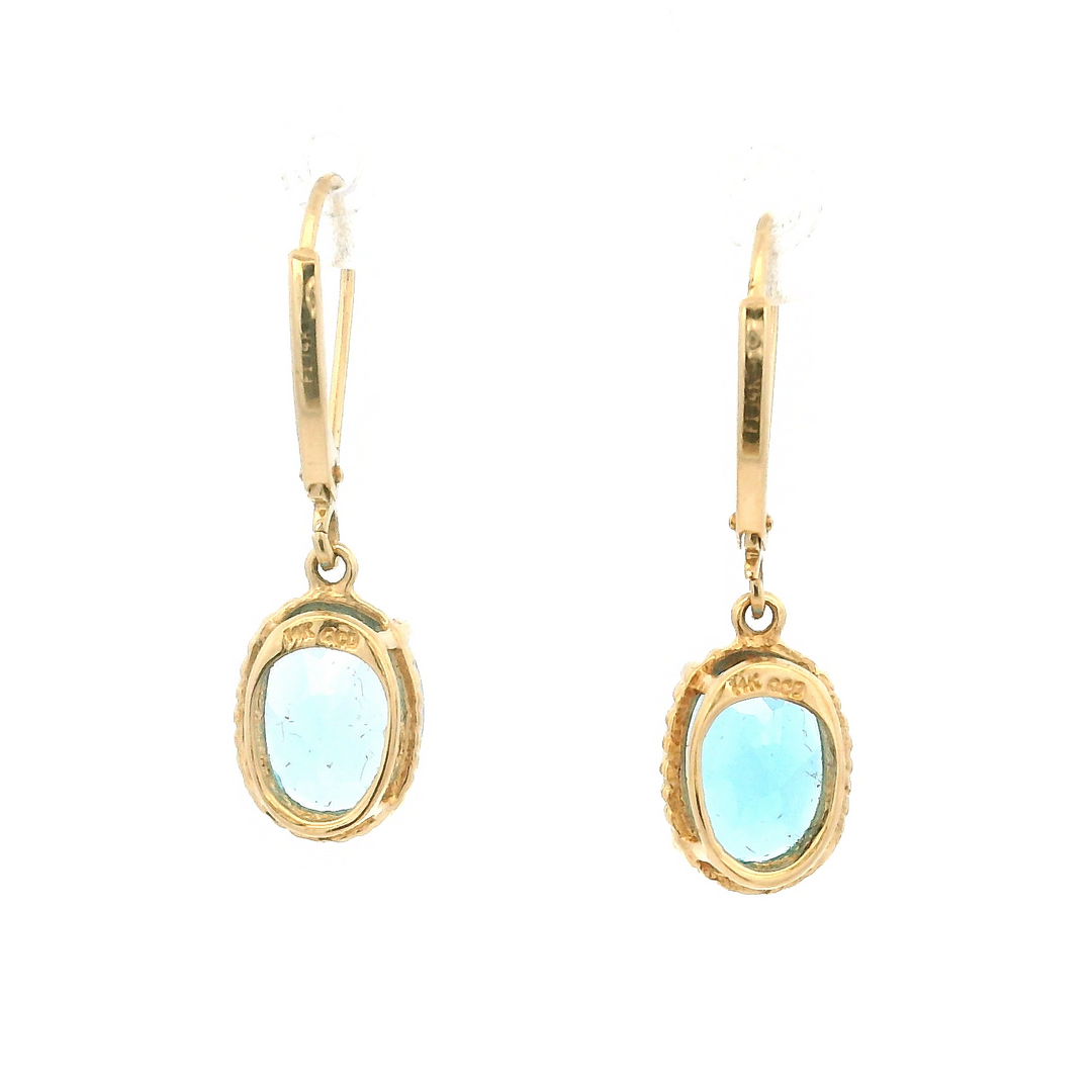 Estate 14K Yellow Gold 4.80CTW Oval Blue Topaz Drop Earrings