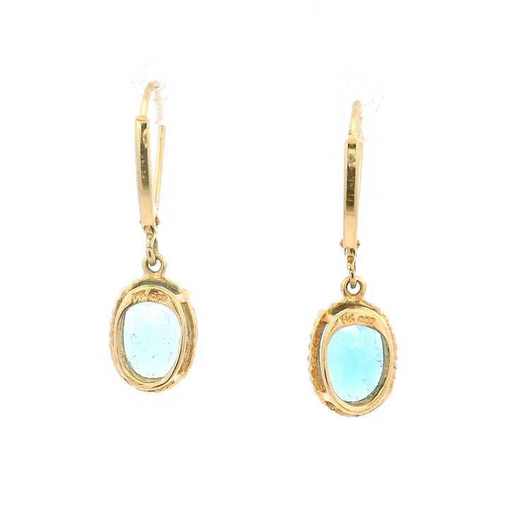 Estate 14K Yellow Gold 4.80CTW Oval Blue Topaz Drop Earrings