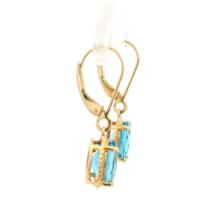 Estate 14K Yellow Gold 4.80CTW Oval Blue Topaz Drop Earrings