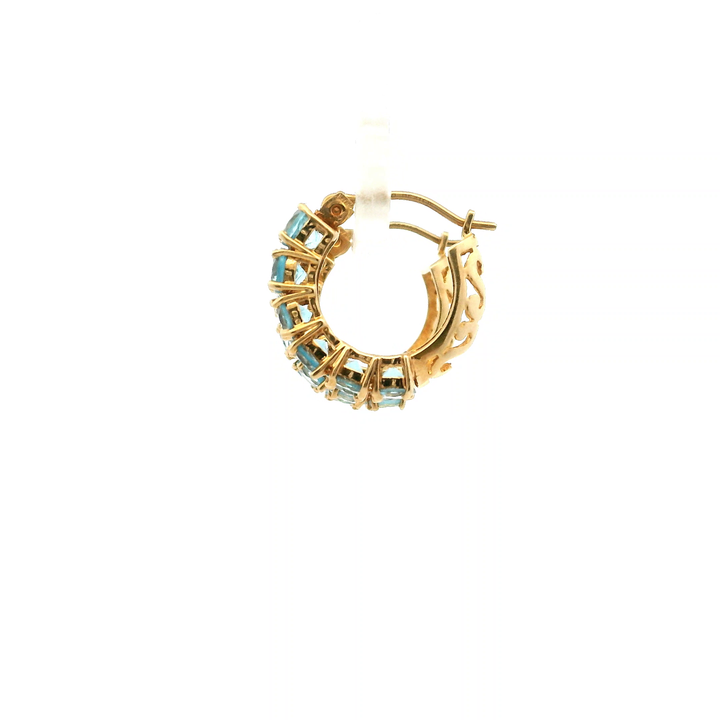 Estate 14K Yellow Gold Topaz Huggie Hoop Earrings 3.85CT TWT