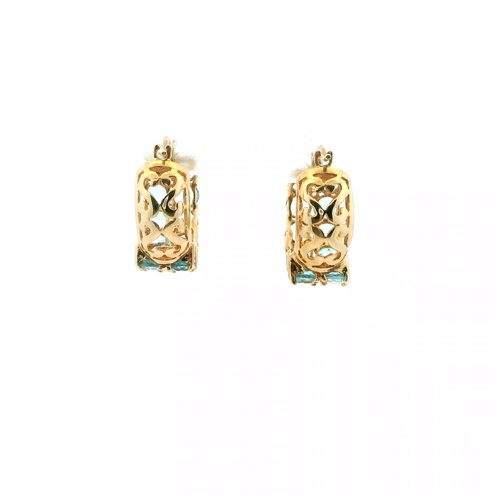 Estate 14K Yellow Gold Topaz Huggie Hoop Earrings 3.85CT TWT