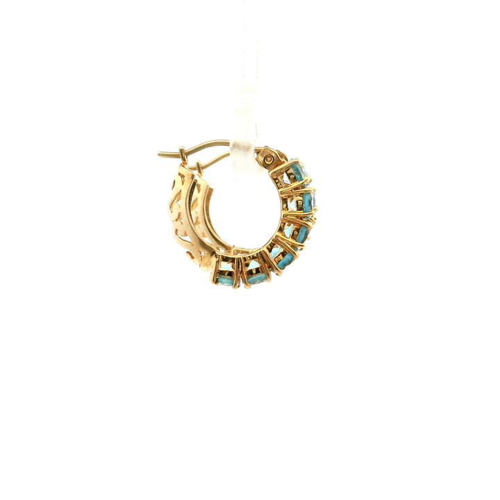 Estate 14K Yellow Gold Topaz Huggie Hoop Earrings 3.85CT TWT