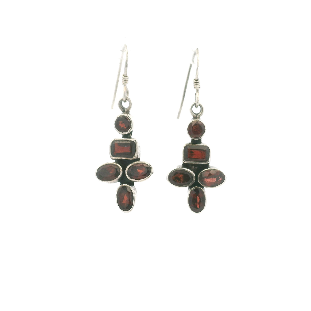 Estate Sterling Silver Bezel Set Garnet Cross Earrings 5.74CT TWT