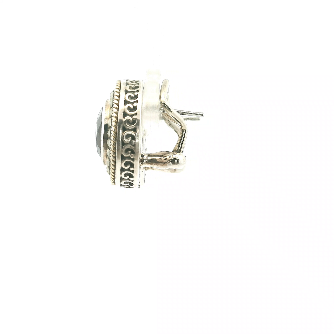 Estate Two Tone Sterling Silver Smoky Quartz and Marcasite Earrings 1.40CT TWT