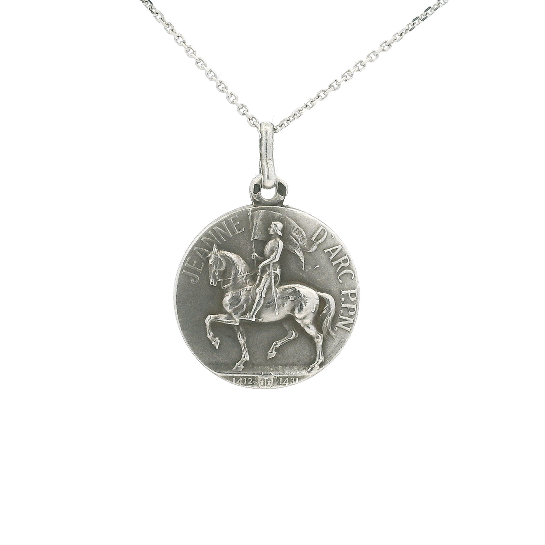Estate French Sterling Silver Joan of Arc Medallion Charm