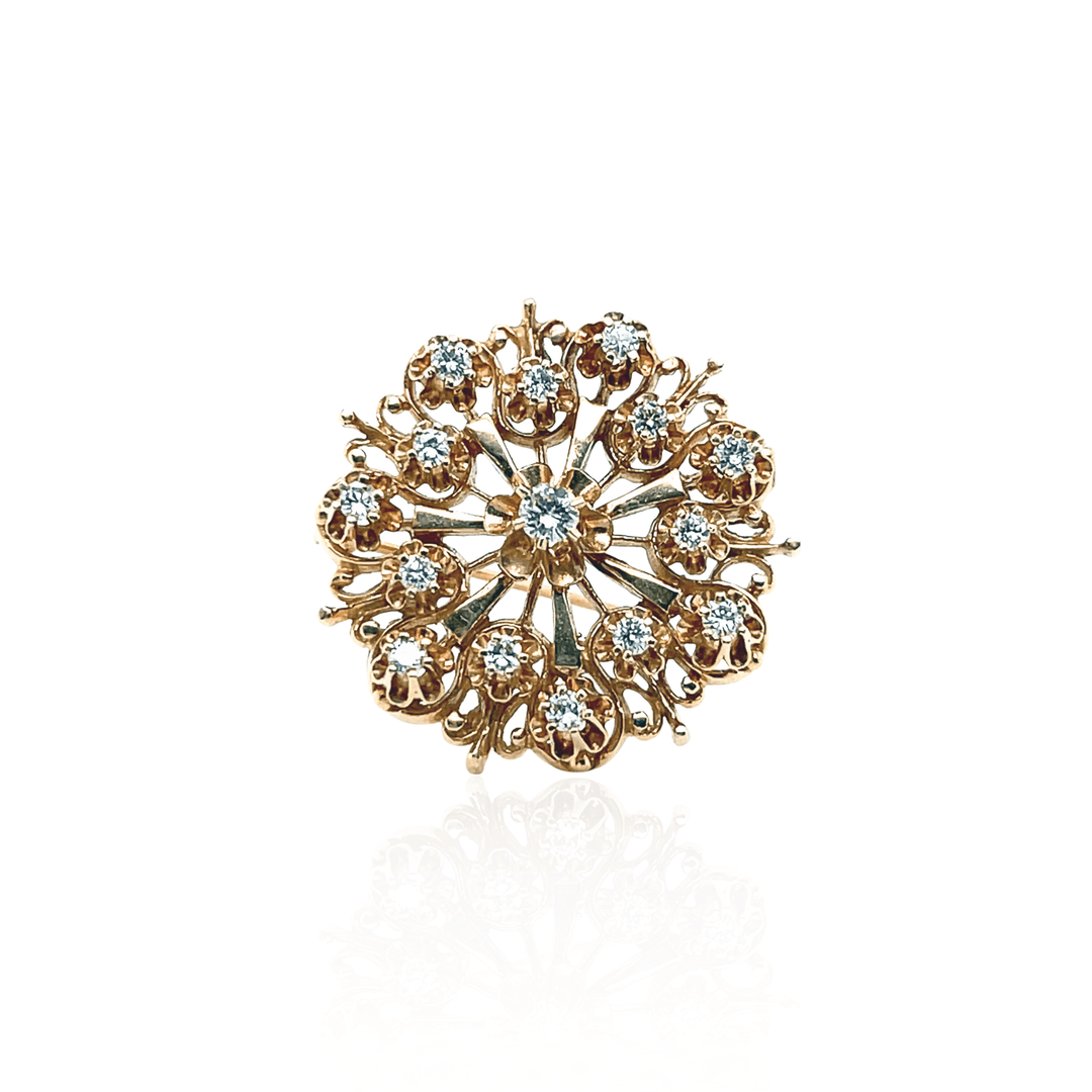 Estate 14K Yellow Gold 0.73CTW Diamond Starburst Victorian Revival Pendant/Brooch