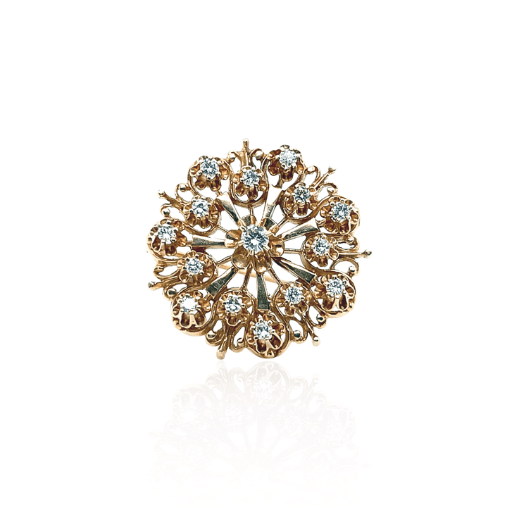 Estate 14K Yellow Gold 0.73CTW Diamond Starburst Victorian Revival Pendant/Brooch
