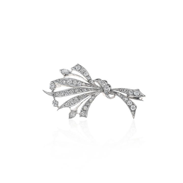 Estate 14K White Gold 1.07CTW Diamond Vintage Spray Brooch