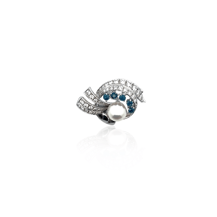 Estate 14K White Gold 1.36CTW Diamond, Sapphire and Pearl Vintage Spray Brooch