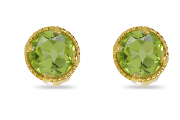 14K Yellow Gold 4mm Round Peridot Milgrain Stud Earrings