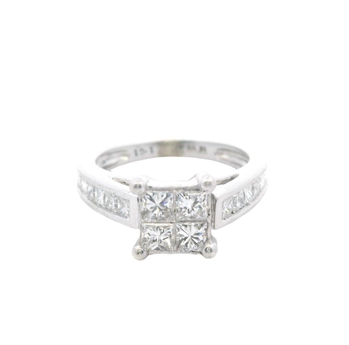 Estate 14K White Gold 0.96ctw Princess Cut Diamond Cluster Engagement Ring