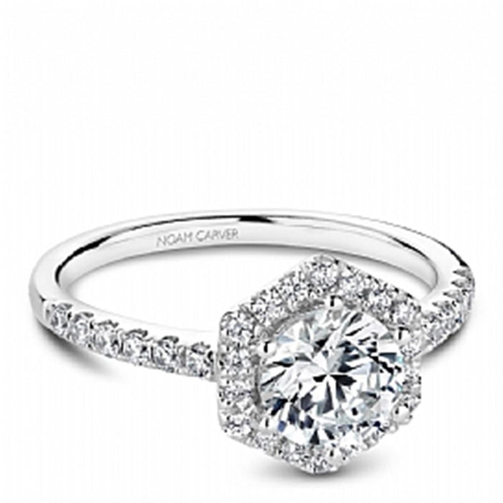 14K White Gold 0.33ctw Diamond Hexagon Halo Engagement Ring Mounting