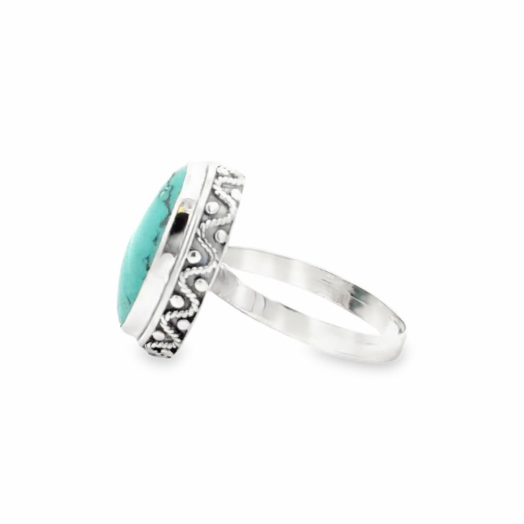 Estate Sterling Silver Oval Cabochon Turquoise Solitaire Ring