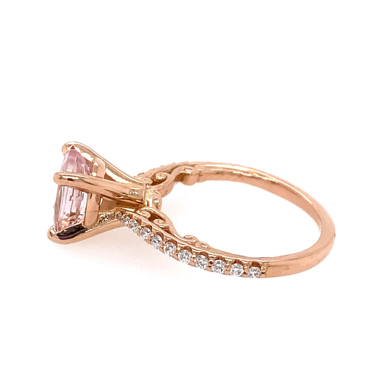 14K Rose Gold 1.97ctw Oval Morganite & Diamond Scroll Ring