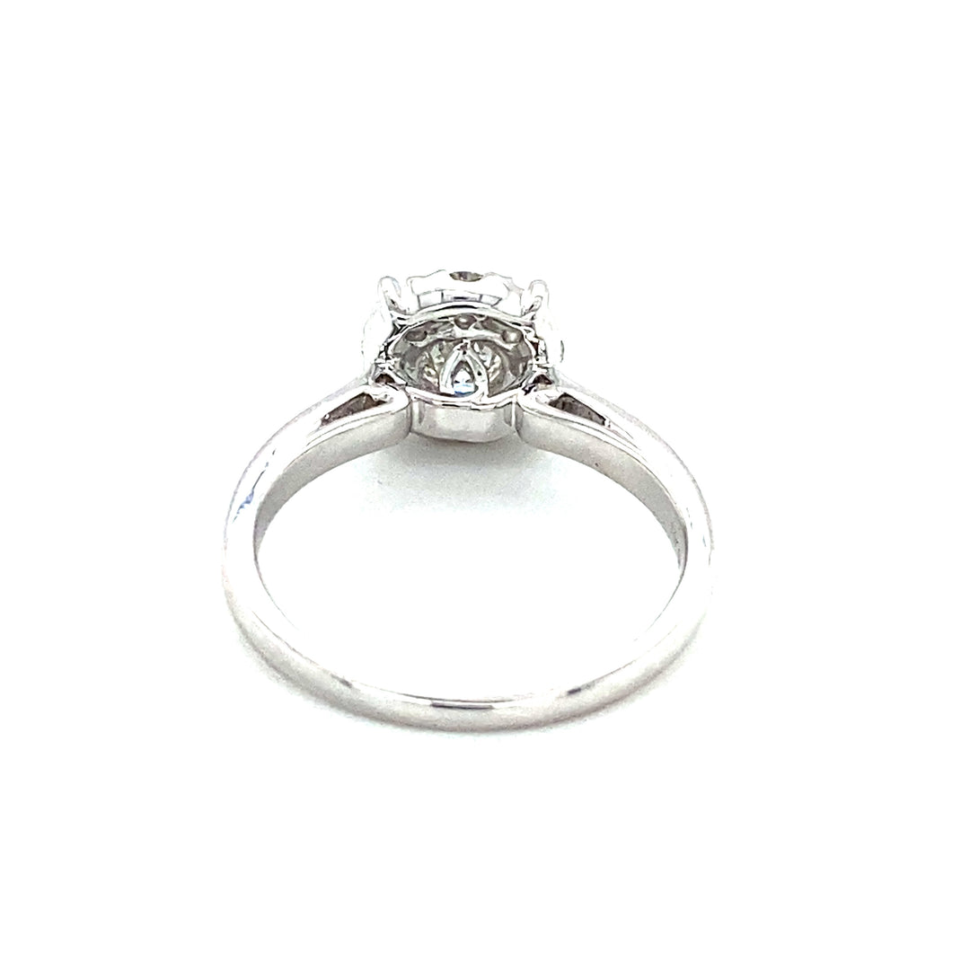 14K White Gold 0.76ctw Round Diamond Cluster Engagement Ring