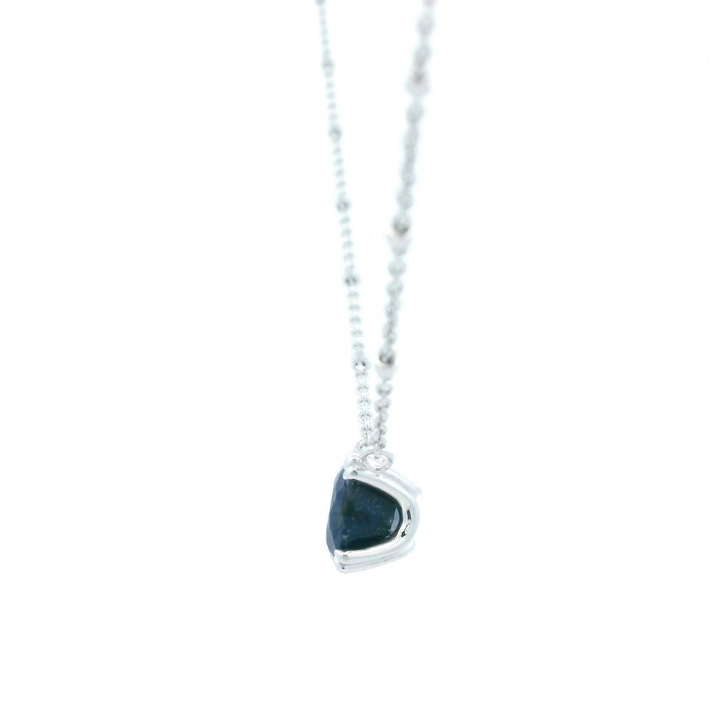 Sterling Silver Rhodium Plated Round Blue Sapphire Solitaire with 18" Chain
