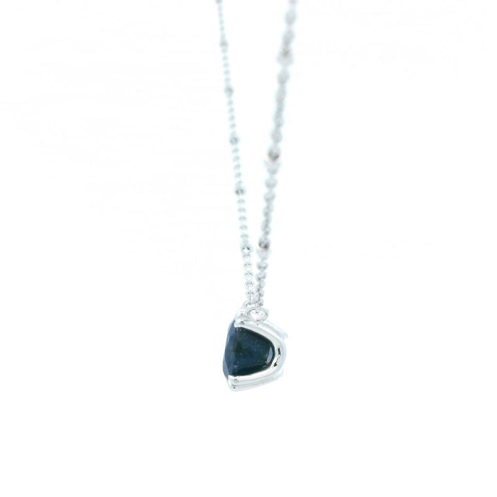 Sterling Silver Rhodium Plated Round Blue Sapphire Solitaire with 18" Chain