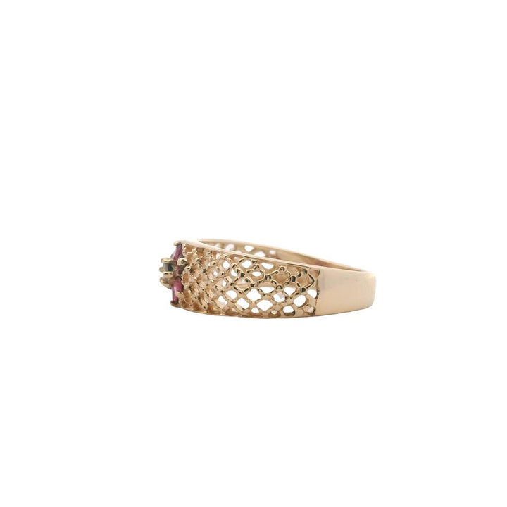 Estate 14K Yellow Gold 0.79ctw Ruby & Diamond Flower Ring