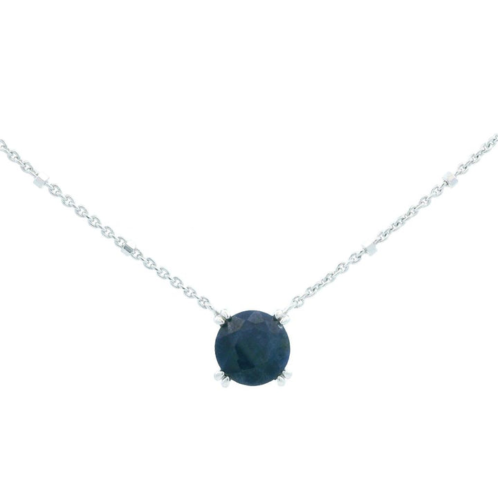 Sterling Silver Rhodium Plated Round Blue Sapphire Solitaire with 18" Chain