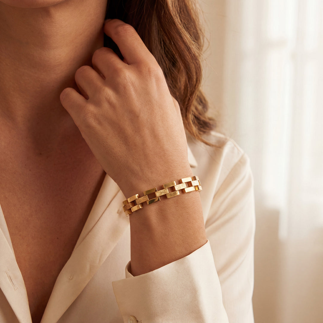 Estate Vintage Yellow Gold Coated Fancy Link Bracelet
