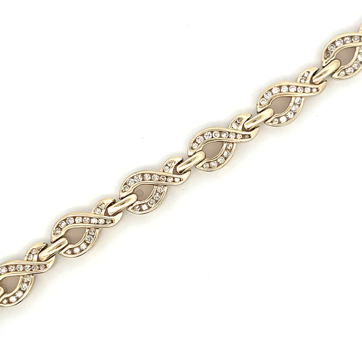 Estate 14K Yellow Gold 3.25ctw Round Diamond Infinity Link Bracelet