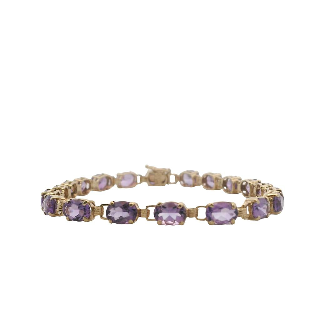 Estate 10K Yellow Gold Oval Amethyst Tennis Bracelet