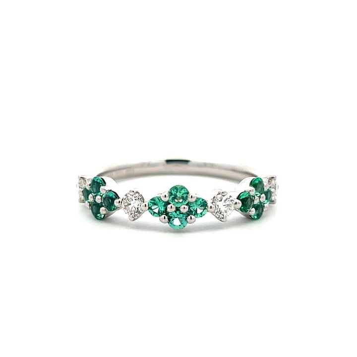 14K White Gold 0.64ctw Emerald & Diamond Floral Ring