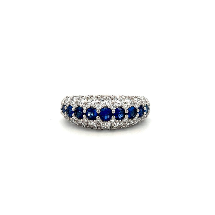 14K White Gold 2.51ctw Blue Sapphire & Diamond Multi Row Ring