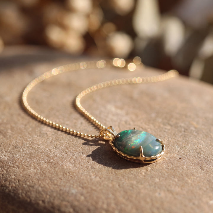 Estate 14KT Yellow Gold Oval Boulder Opal Pendant, ca. 1990's