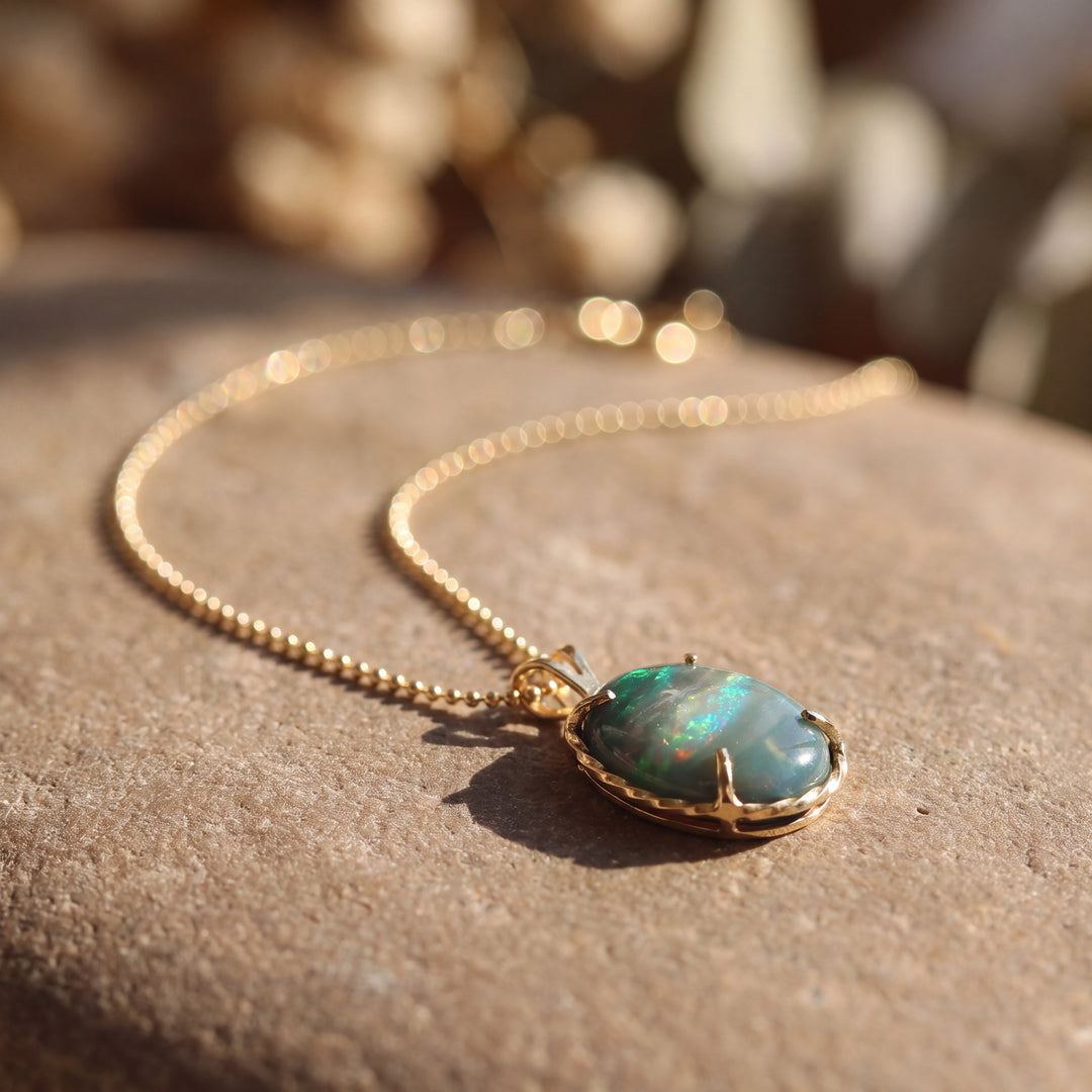 Estate 14KT Yellow Gold Oval Boulder Opal Pendant, ca. 1990's